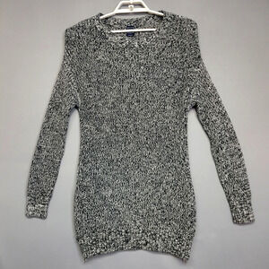 Gap‎ Sweater Dress Womens L Black White Knit Marled Side Zipper Long Sleeves